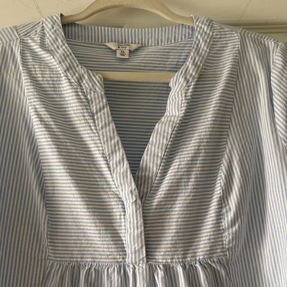 Crown & Ivy Blue Striped Peplum Blouse - Picture 3 of 6